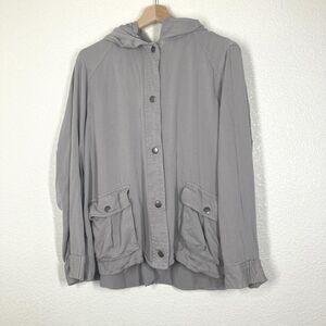 Torrid Jacket Womens 2 2X Plus Gray Hooded Snap Front Utility Pockets Anorak